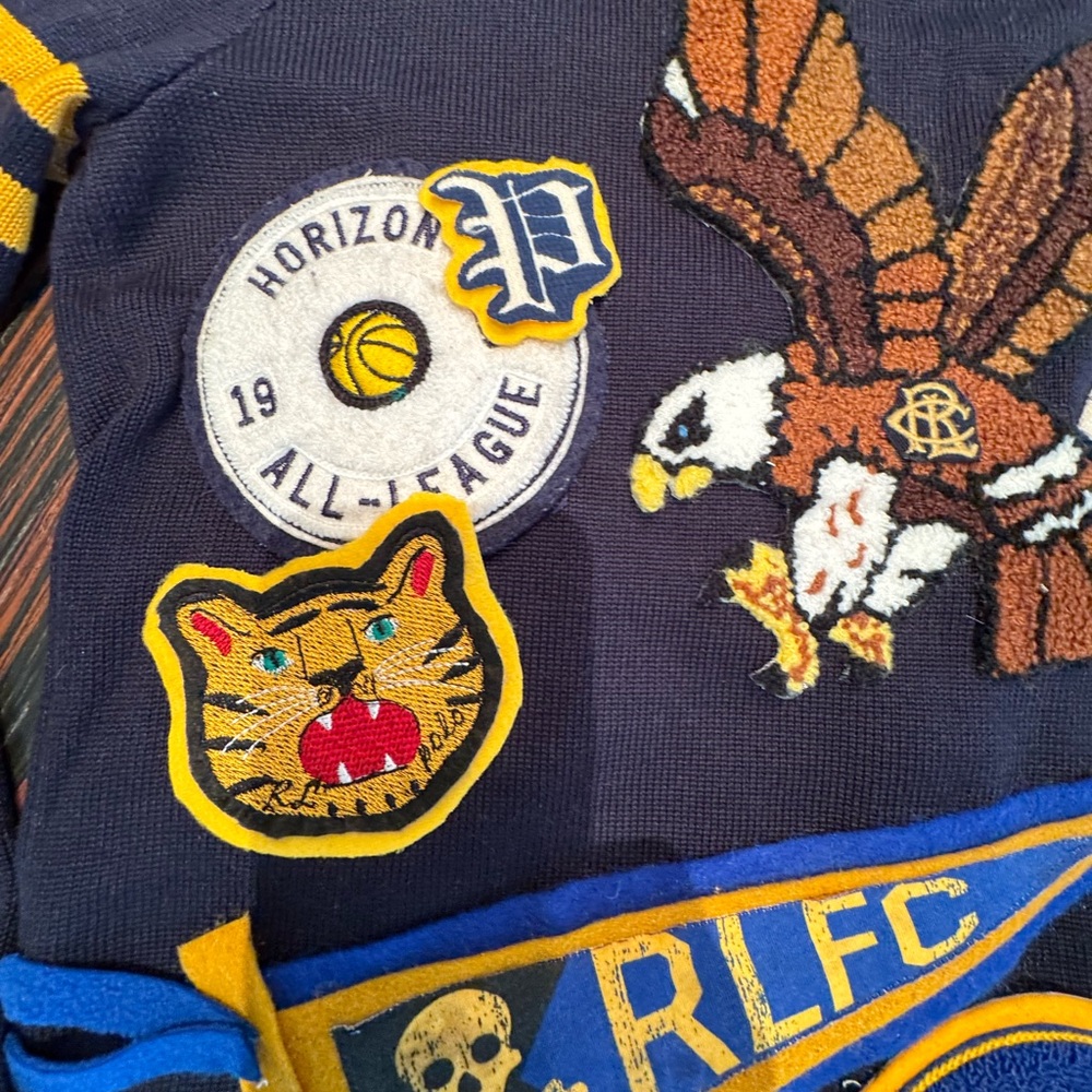 🔥🔥 HOT Polo Ralph Lauren Navy Yellow Varsity Preppy Cardigan Patches P Wing - Picture 15 of 16